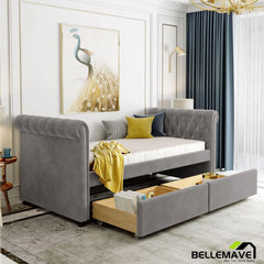 Bellemave Twin Size Velvet Upholstered Daybed with Drawers - Bellemave