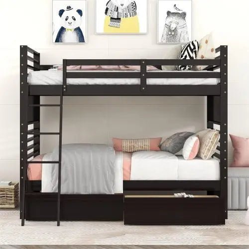Bellemave® Twin Size Wood Bunk Bed with Two Drawers - Bellemave