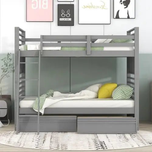 Bellemave® Twin Size Wood Bunk Bed with Two Drawers - Bellemave