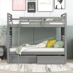 Bellemave® Twin Size Wood Bunk Bed with Two Drawers - Bellemave