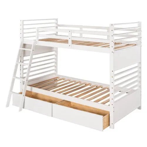 Bellemave® Twin Size Wood Bunk Bed with Two Drawers - Bellemave