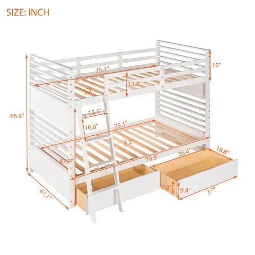 Bellemave® Twin Size Wood Bunk Bed with Two Drawers - Bellemave