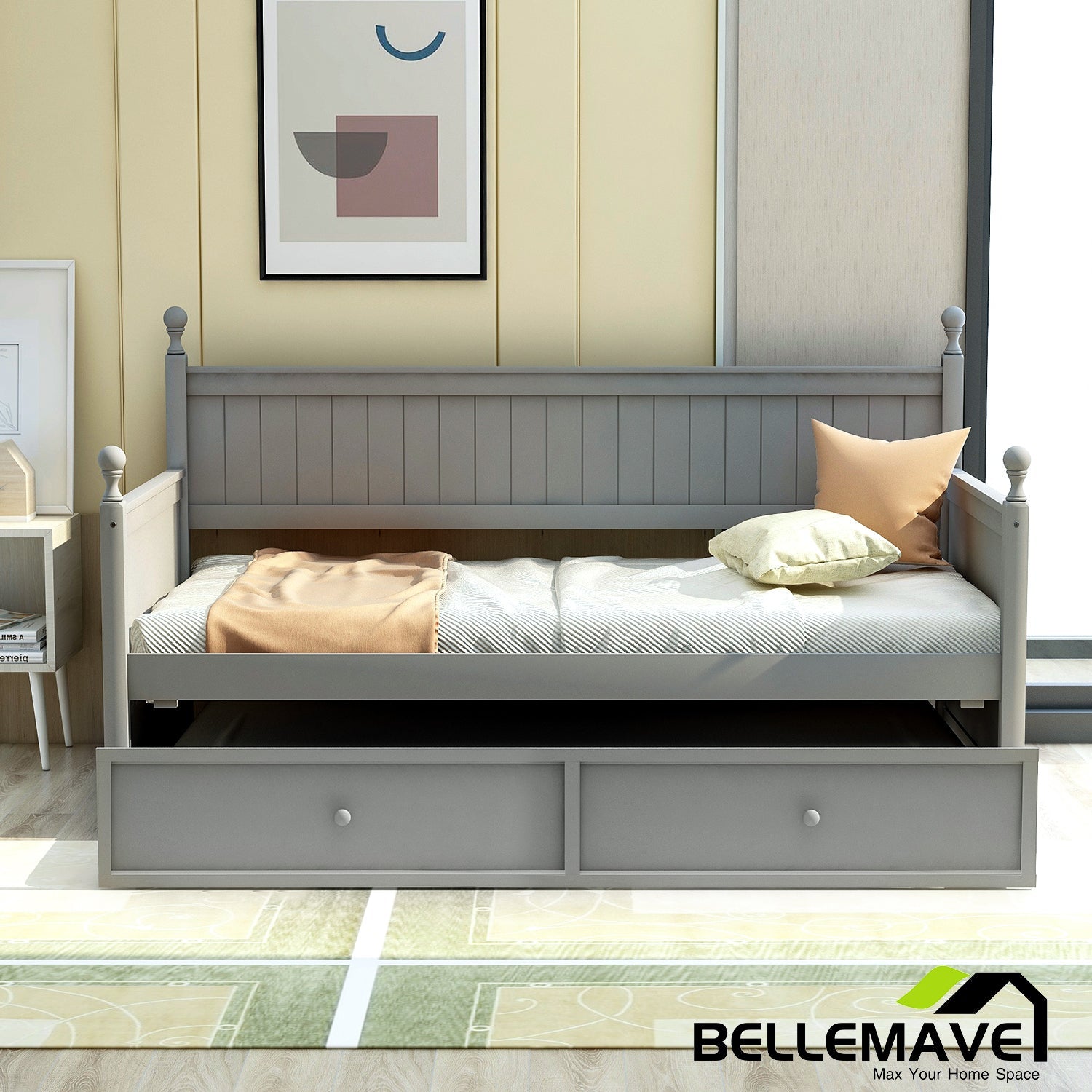 Bellemave Twin Size Wood Daybed with Twin Size Trundle - Bellemave