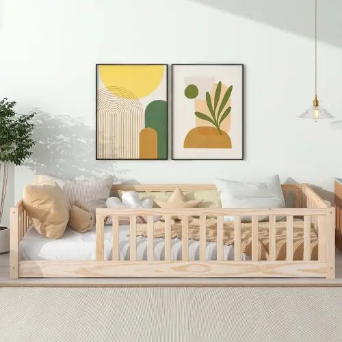 Bellemave Twin Size Wood Floor Bed with Fence without Door - Bellemave