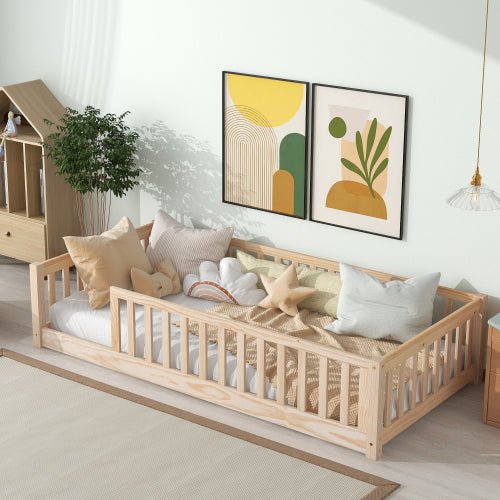 Bellemave Twin Size Wood Floor Bed with Fence without Door - Bellemave
