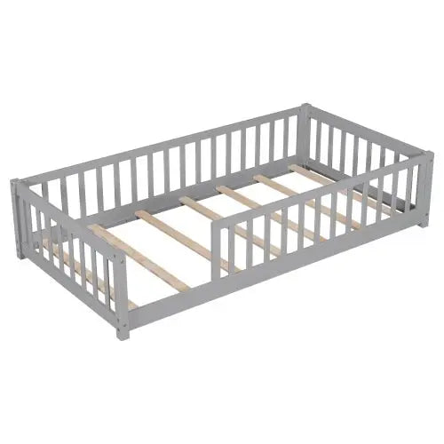 Bellemave Twin Size Wood Floor Bed with Fence without Door - Bellemave