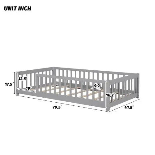 Bellemave Twin Size Wood Floor Bed with Fence without Door - Bellemave