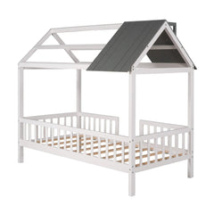 Bellemave® Twin Size Wood House Bed with Fence - Bellemave