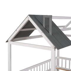 Bellemave® Twin Size Wood House Bed with Fence - Bellemave