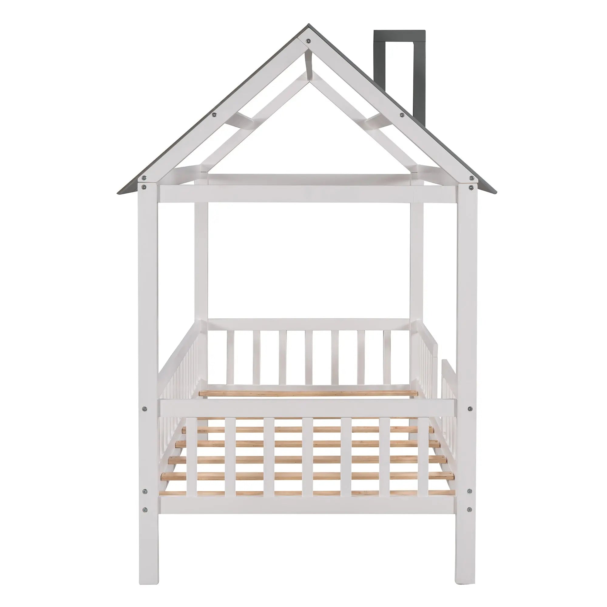 Bellemave® Twin Size Wood House Bed with Fence - Bellemave