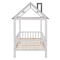 Bellemave® Twin Size Wood House Bed with Fence - Bellemave