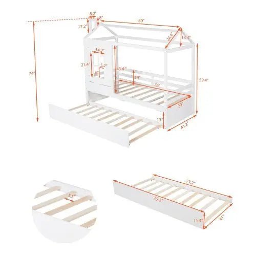 Bellemave® Twin Size Wood House Bed with Trundle Bed - Bellemave