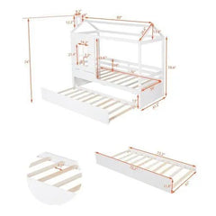 Bellemave® Twin Size Wood House Bed with Trundle Bed - Bellemave