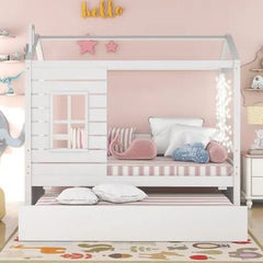 Bellemave® Twin Size Wood House Bed with Trundle Bed - Bellemave