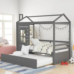 Bellemave® Twin Size Wood House Bed with Trundle Bed - Bellemave