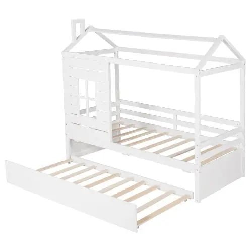 Bellemave® Twin Size Wood House Bed with Trundle Bed - Bellemave