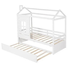 Bellemave® Twin Size Wood House Bed with Trundle Bed - Bellemave