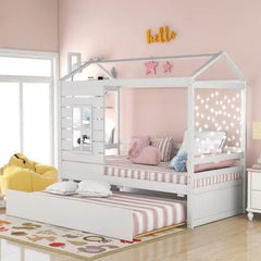 Bellemave® Twin Size Wood House Bed with Trundle Bed - Bellemave