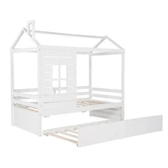 Bellemave® Twin Size Wood House Bed with Trundle Bed - Bellemave