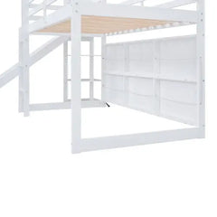 Bellemave Twin Size Wood House Loft bed with Slide, Storage shelves and Light - Bellemave