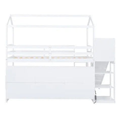 Bellemave Twin Size Wood House Loft bed with Slide, Storage shelves and Light - Bellemave