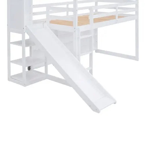 Bellemave Twin Size Wood House Loft bed with Slide, Storage shelves and Light - Bellemave