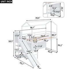 Bellemave Twin Size Wood House Loft bed with Slide, Storage shelves and Light - Bellemave