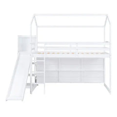 Bellemave Twin Size Wood House Loft bed with Slide, Storage shelves and Light - Bellemave