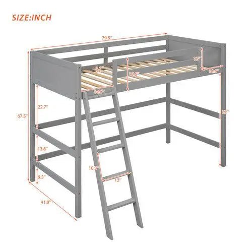 Bellemave® Twin Size Wood Loft Bed with Ladder - Bellemave