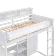 Bellemave® Twin Size Wood Loft Bed with Multiple Storage Shelves and Wardrobe - Bellemave