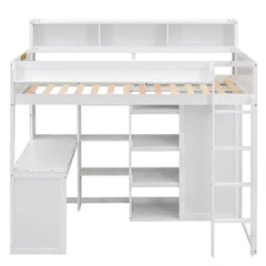 Bellemave® Twin Size Wood Loft Bed with Multiple Storage Shelves and Wardrobe - Bellemave
