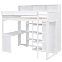 Bellemave® Twin Size Wood Loft Bed with Multiple Storage Shelves and Wardrobe - Bellemave