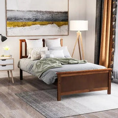 Bellemave® Twin Size Wood Platform Bed with Headboard,Footboard and Wood Slat Support - Bellemave
