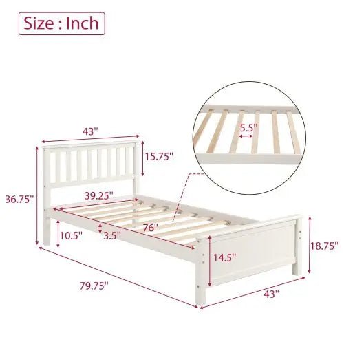 Bellemave® Twin Size Wood Platform Bed with Headboard,Footboard and Wood Slat Support - Bellemave