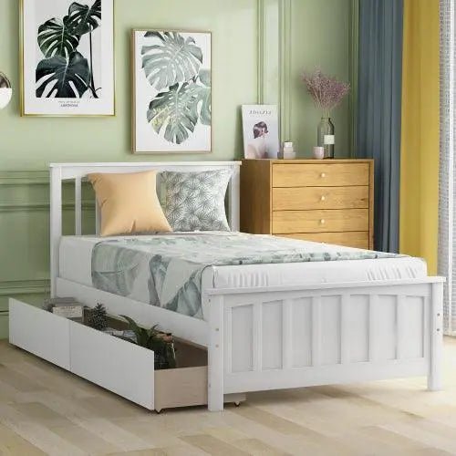 Bellemave® Twin Size Wood Platform Bed with Two Drawers - Bellemave