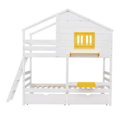 Bellemave® Twin Size Wooden Bunk Bed with Ladder and 2 Drawers - Bellemave