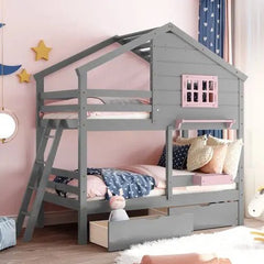Bellemave® Twin Size Wooden Bunk Bed with Ladder and 2 Drawers - Bellemave