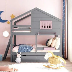 Bellemave® Twin Size Wooden Bunk Bed with Ladder and 2 Drawers - Bellemave