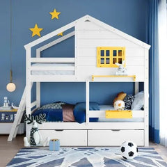 Bellemave® Twin Size Wooden Bunk Bed with Ladder and 2 Drawers - Bellemave
