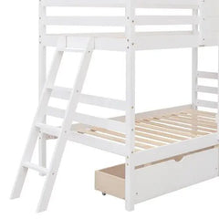 Bellemave® Twin Size Wooden Bunk Bed with Ladder and 2 Drawers - Bellemave