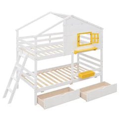 Bellemave® Twin Size Wooden Bunk Bed with Ladder and 2 Drawers - Bellemave