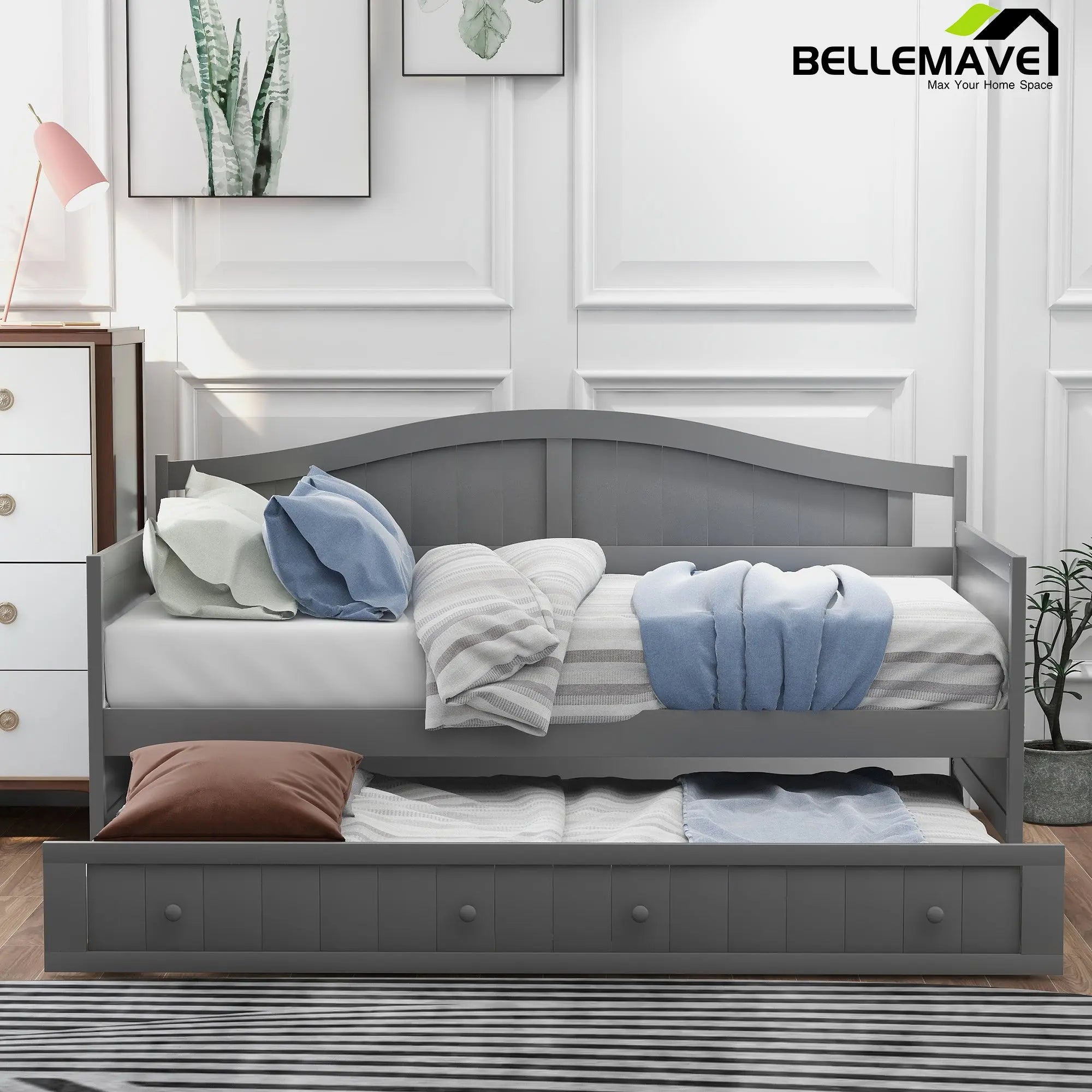 Bellemave® Twin Size Wooden Daybed with Trundle - Bellemave