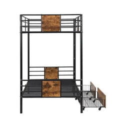 Bellemave® Twin XL Size Metal Bunk Bed with MDF Board Guardrail and 2 Drawers - Bellemave