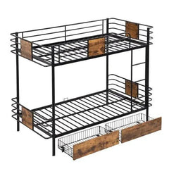 Bellemave® Twin XL Size Metal Bunk Bed with MDF Board Guardrail and 2 Drawers - Bellemave