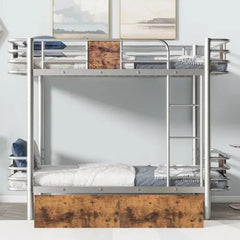 Bellemave® Twin XL Size Metal Bunk Bed with MDF Board Guardrail and 2 Drawers - Bellemave