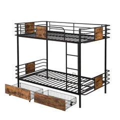 Bellemave® Twin XL Size Metal Bunk Bed with MDF Board Guardrail and 2 Drawers - Bellemave