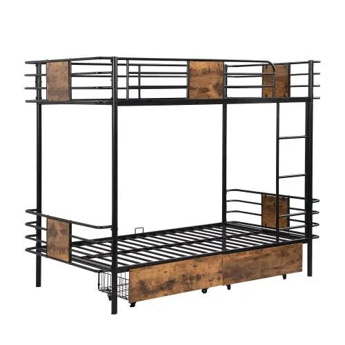 Bellemave® Twin XL Size Metal Bunk Bed with MDF Board Guardrail and 2 Drawers - Bellemave