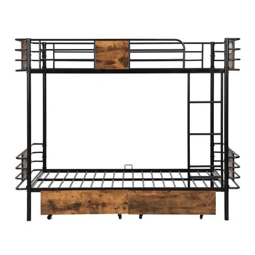 Bellemave® Twin XL Size Metal Bunk Bed with MDF Board Guardrail and 2 Drawers - Bellemave