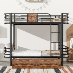Bellemave® Twin XL Size Metal Bunk Bed with MDF Board Guardrail and 2 Drawers - Bellemave