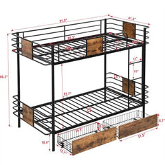 Bellemave Twin XL Size Metal Bunk Bed with MDF Board Guardrail and Two Storage Drawers - Bellemave